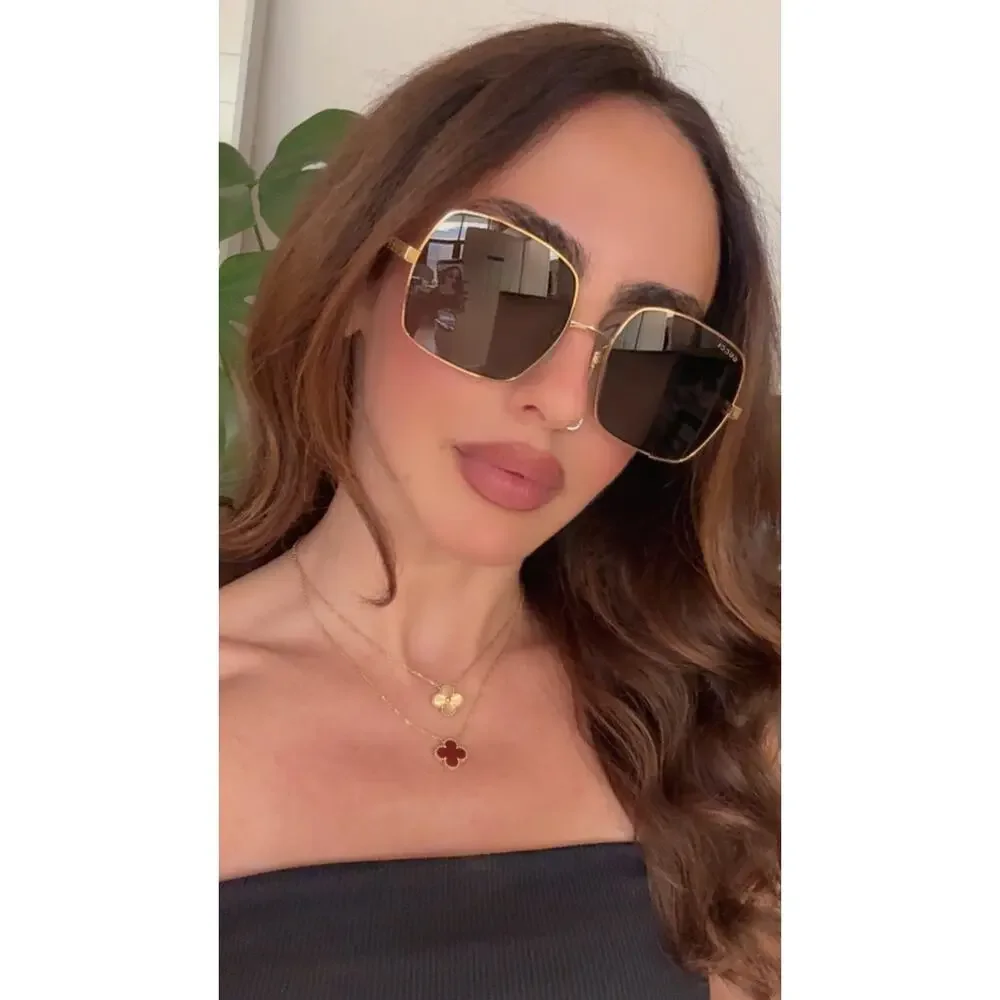 NEW Gucci GG1434S Gold Metal Shield Grey Lens Sunglasses
